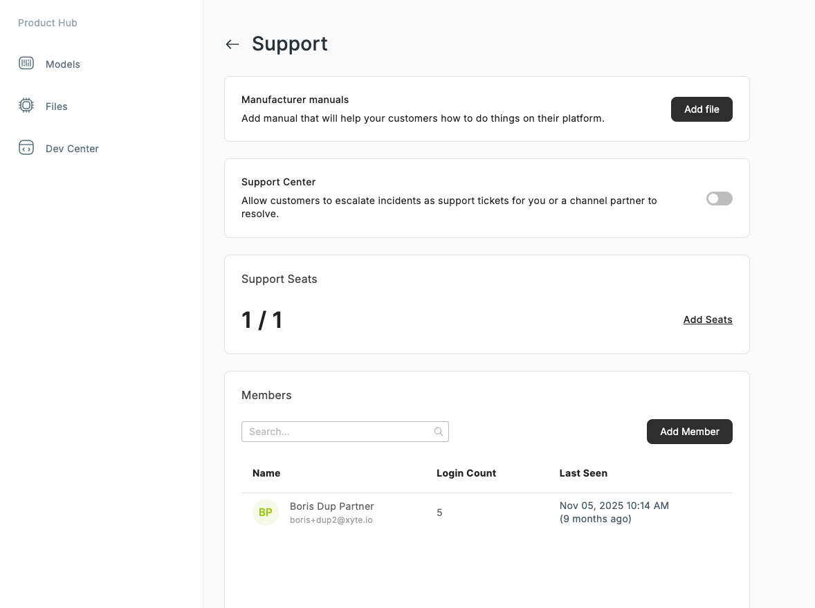 Support settings