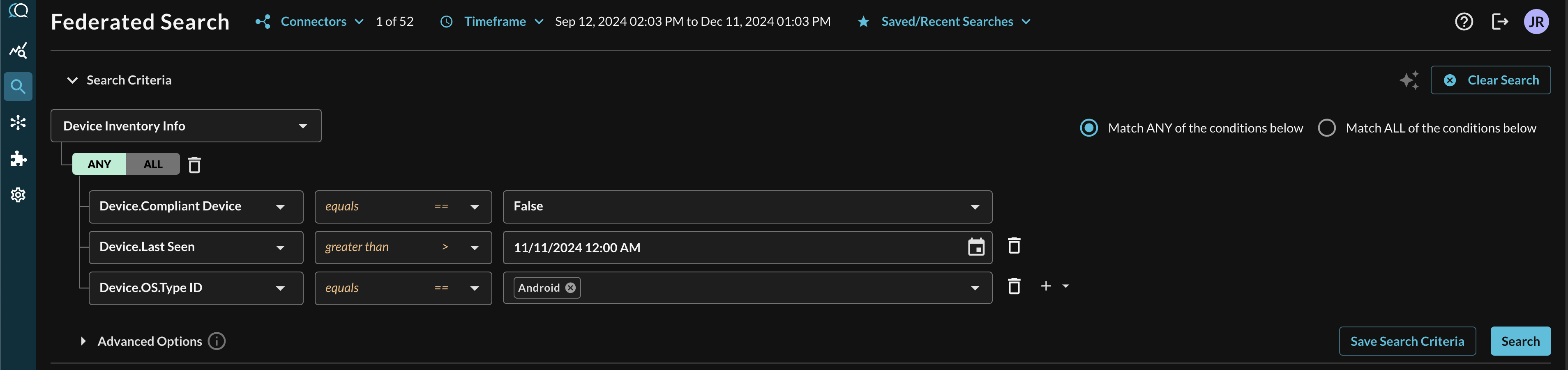 FIG. 9 - A complex multi-nested conditional Event-based search