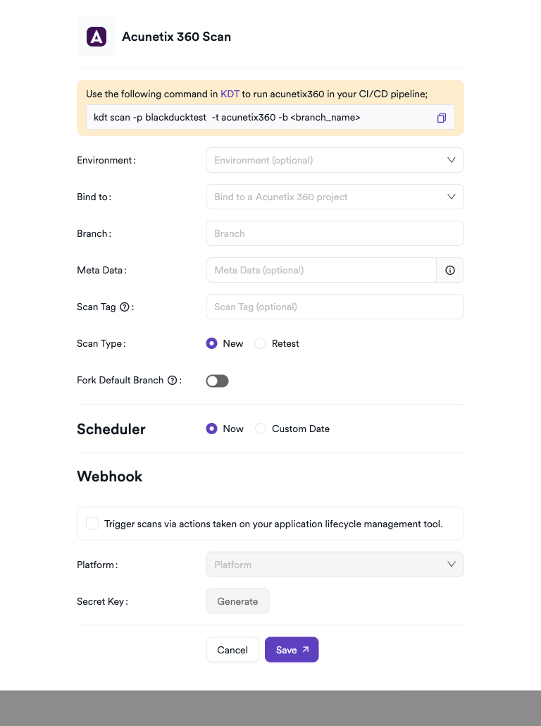 Acunetix 360 scan creation