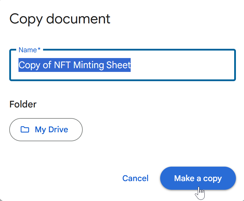 Save the minting sheet in your drive