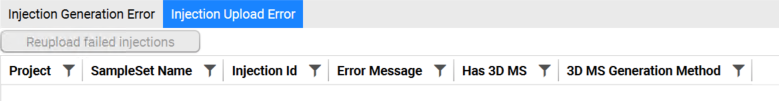 Injection Upload Error tab