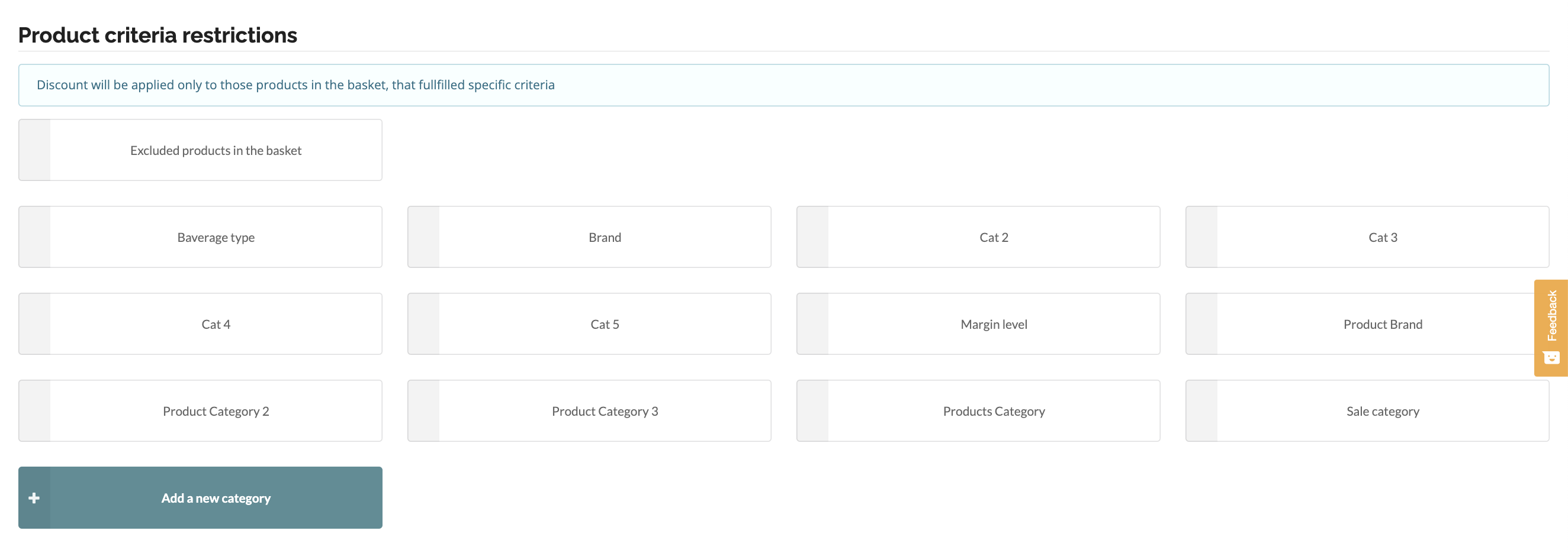 Product criteria restrictions on Vouchery.io