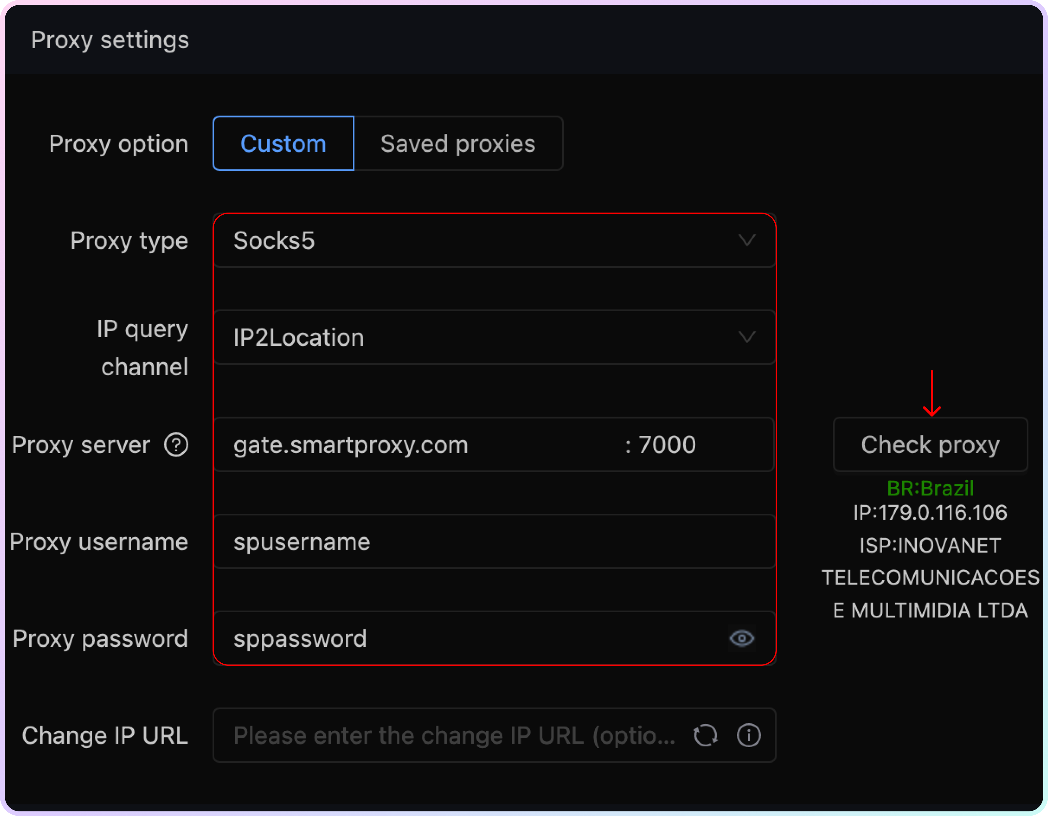 Proxy details in Geelark