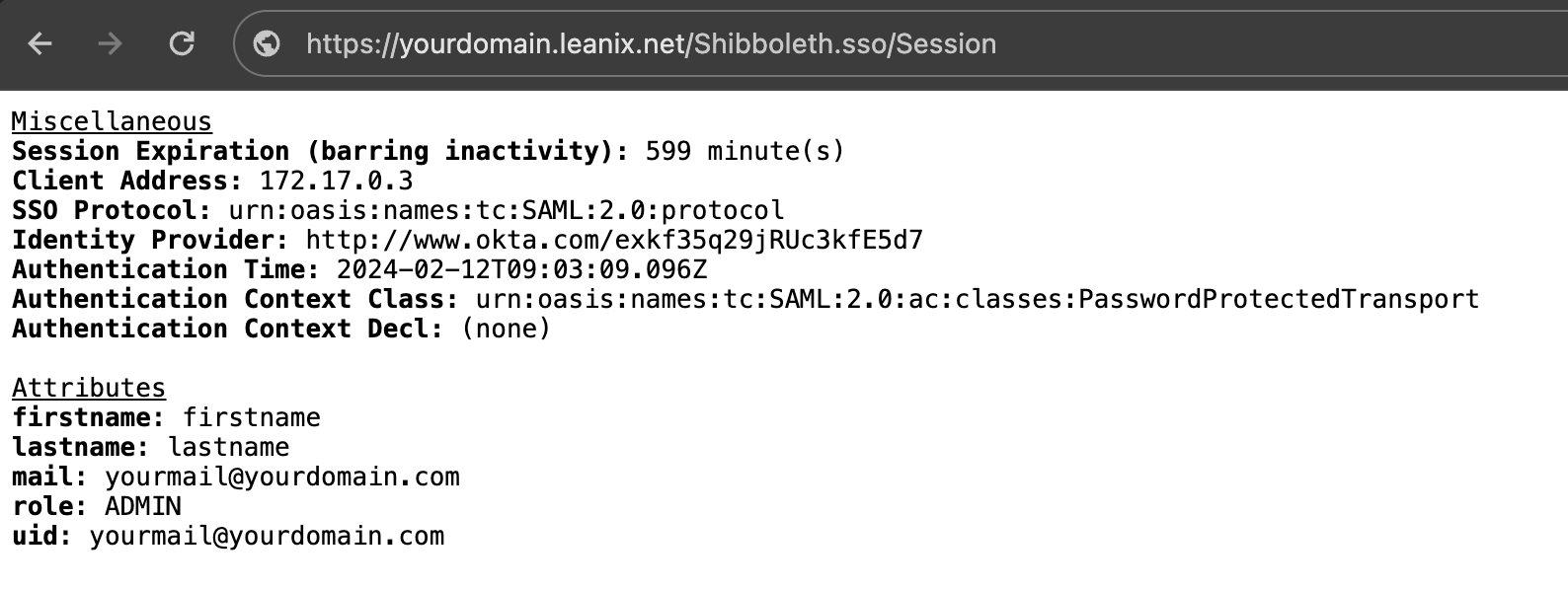 SAML Session Page