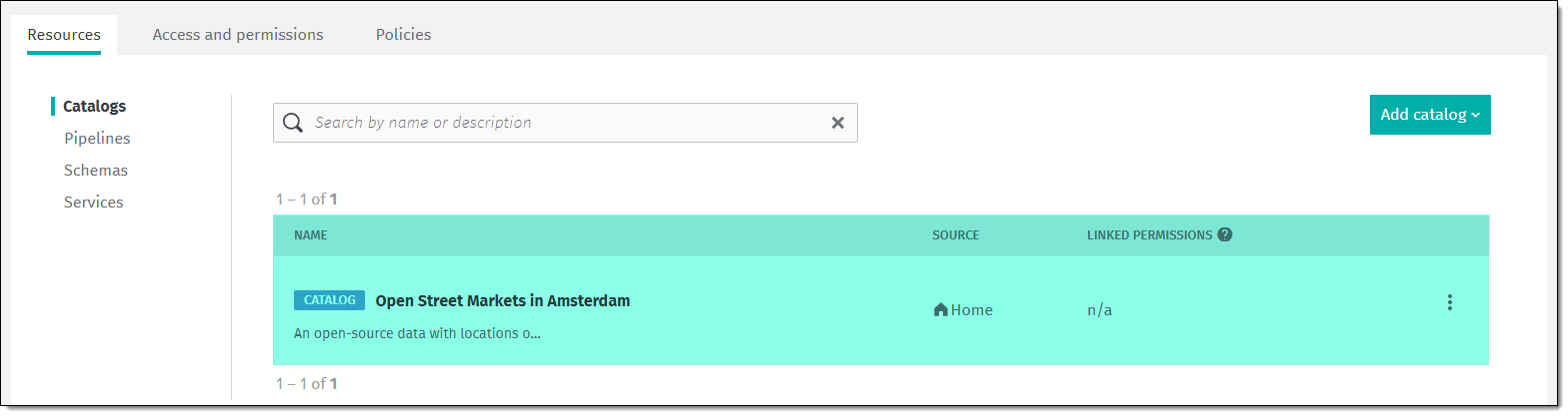 Available catalogs in the HERE platform