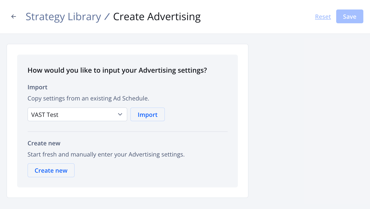 Create Advertising screen