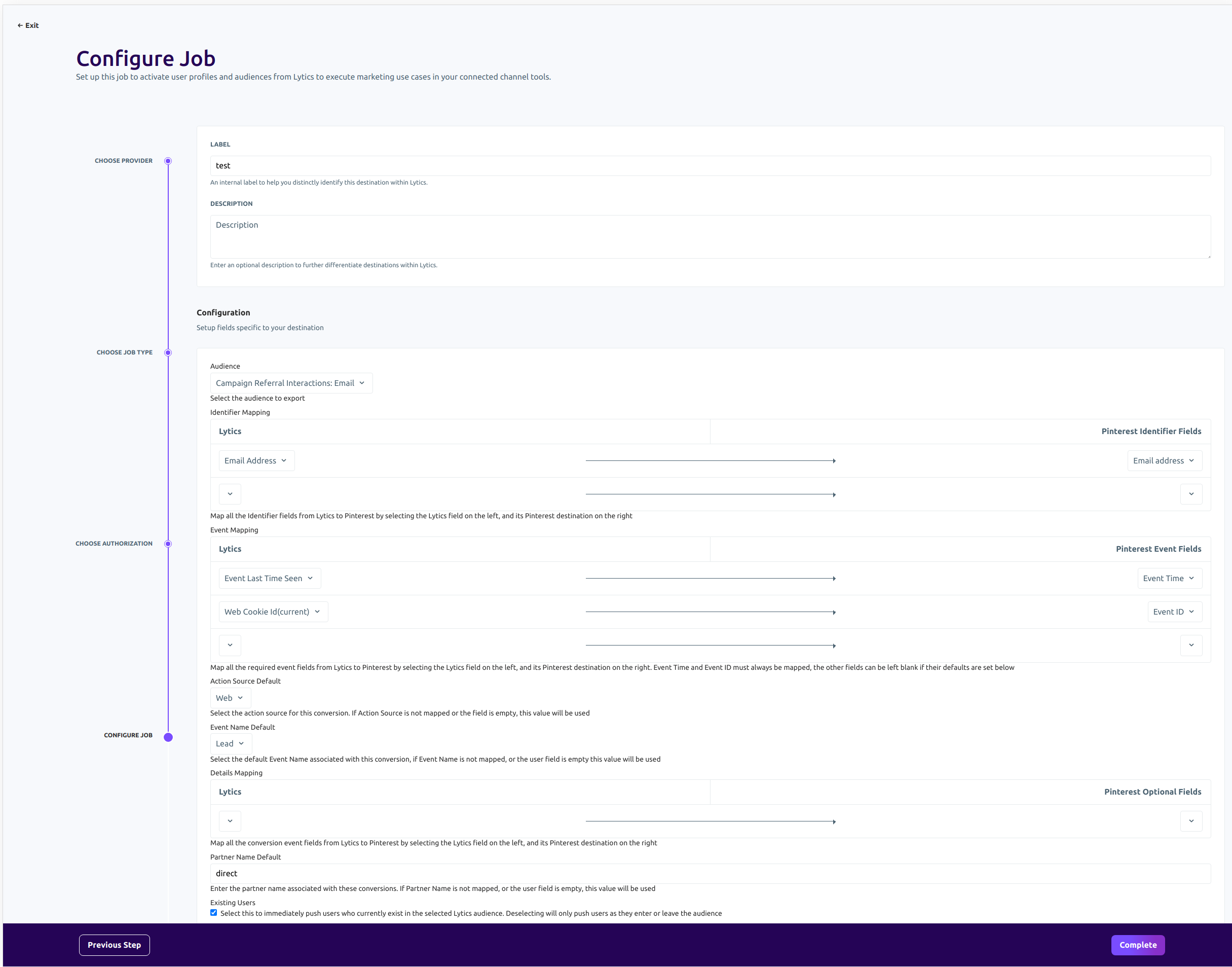 Conversions export configuration