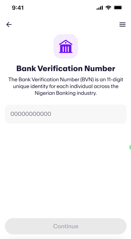Bank verification number UI.