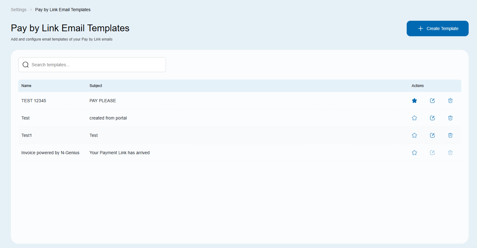 Merchant Portal settings for Pay by Link email templates