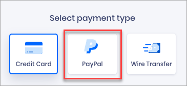 Screenshot of selecting PayPal payment type