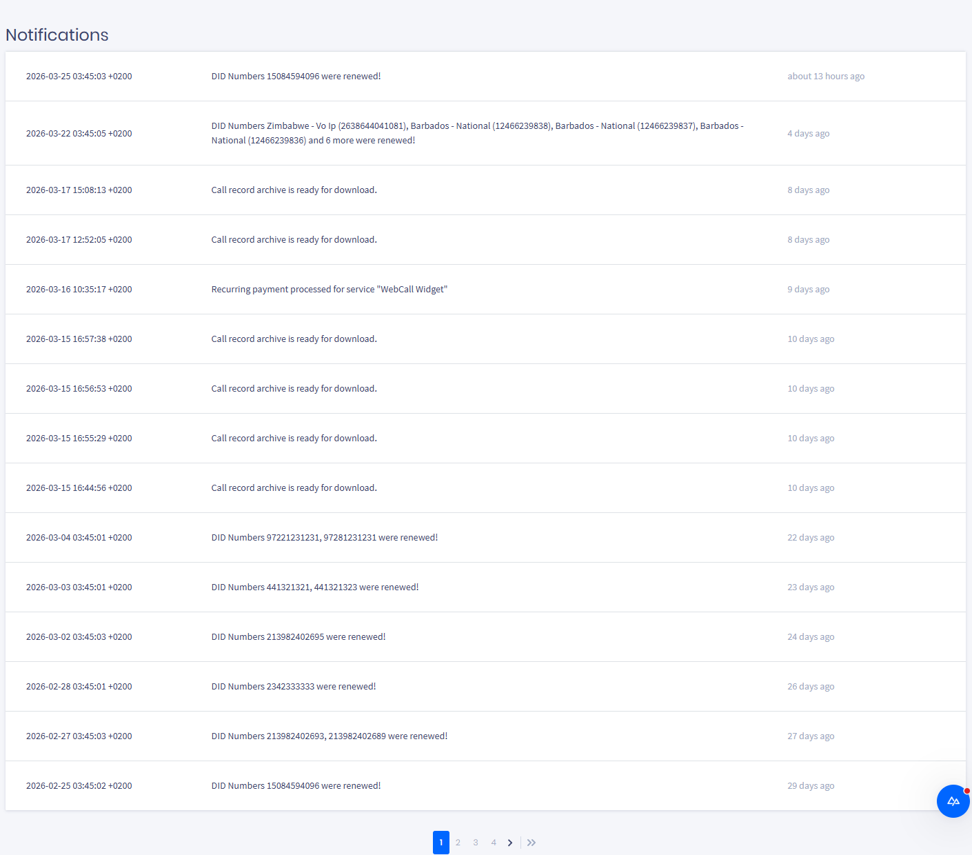 Screenshot of the Notifications page
