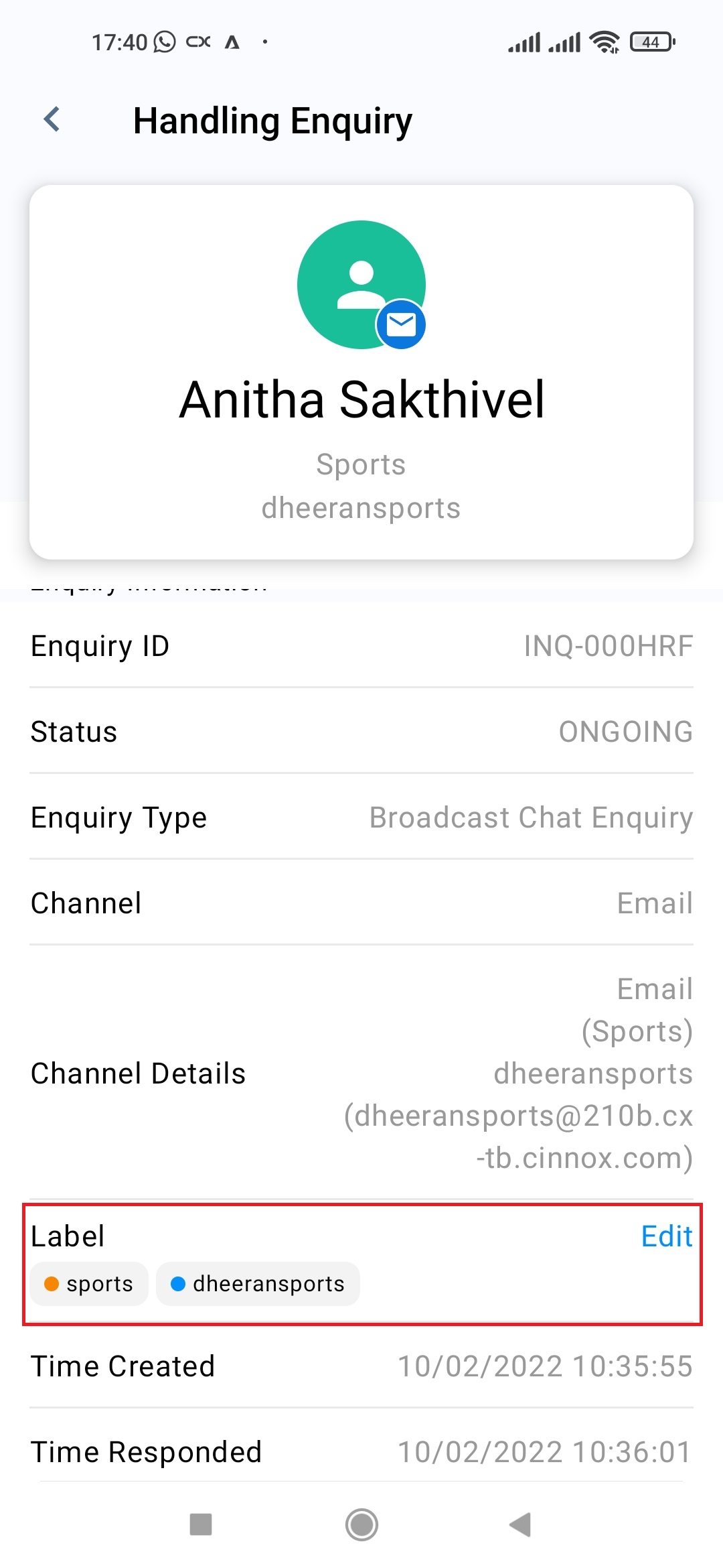 Add Label in the Enquiry Overview