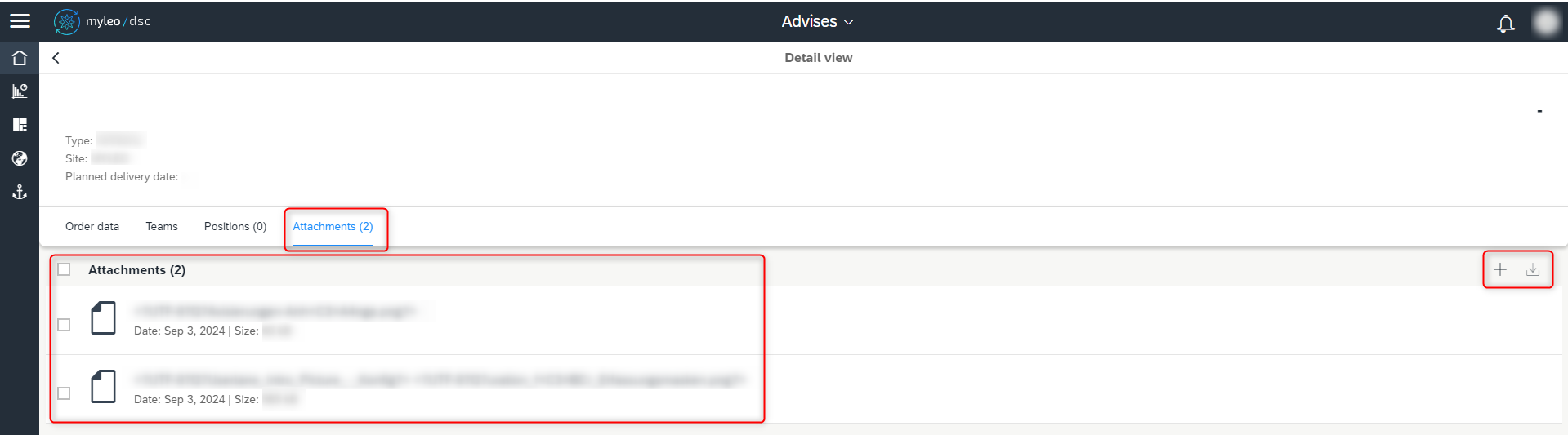 Attachments within an order