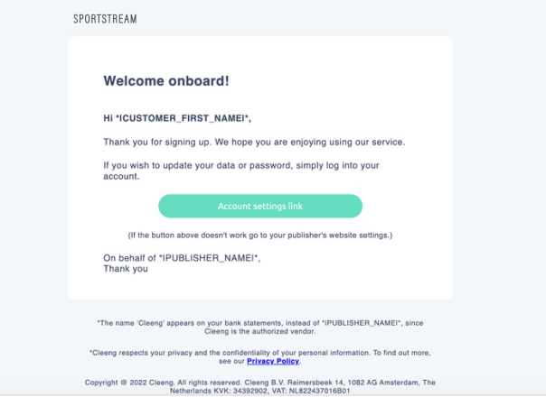 "Welcome email" example