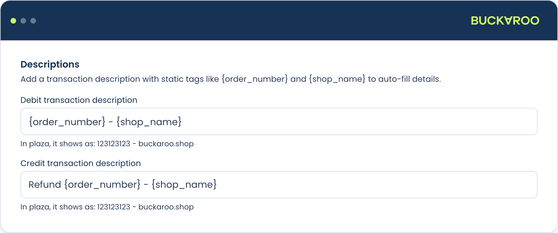 Transaction descriptions
