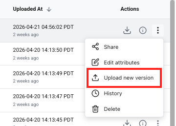 Upload new version menu option