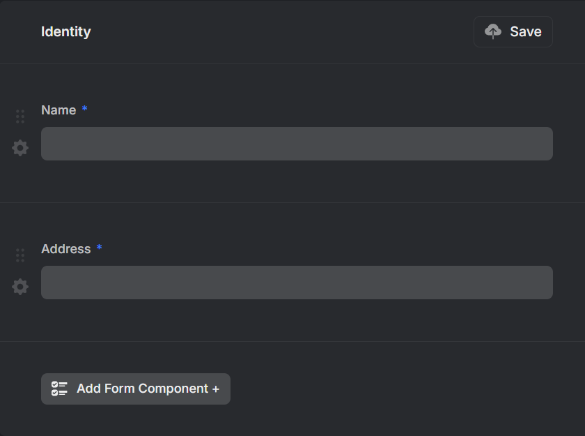 The setup of a user identity form.