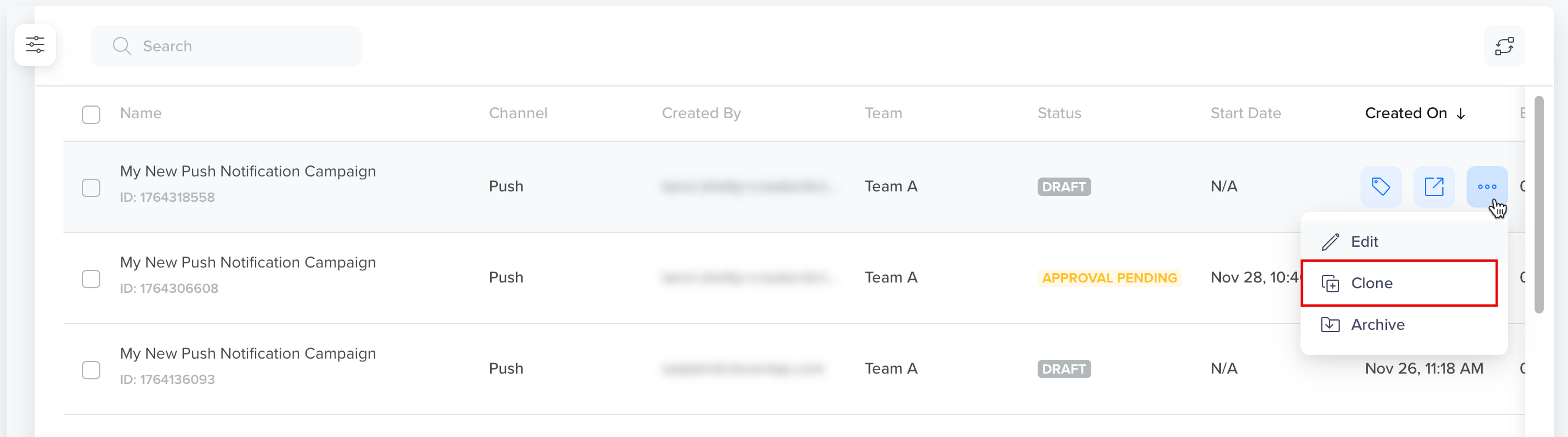 Clone Selected Campaign