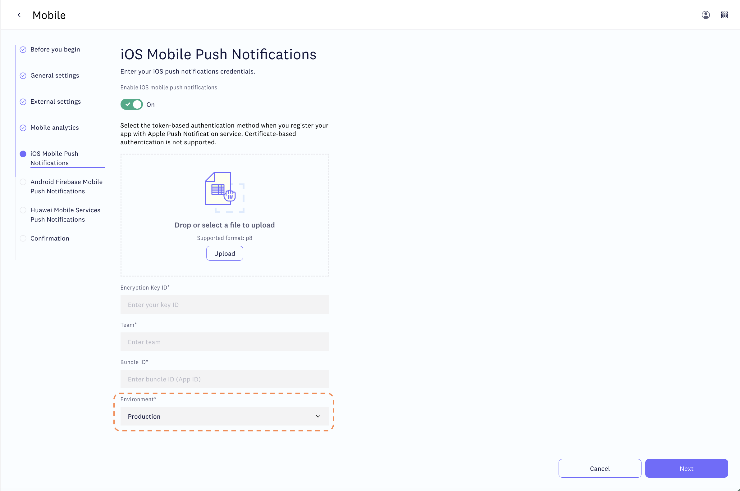 iOS settings