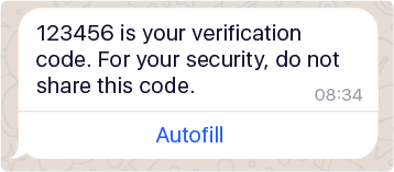 A screenshot of a message with a OTP and one-tap autofill button.