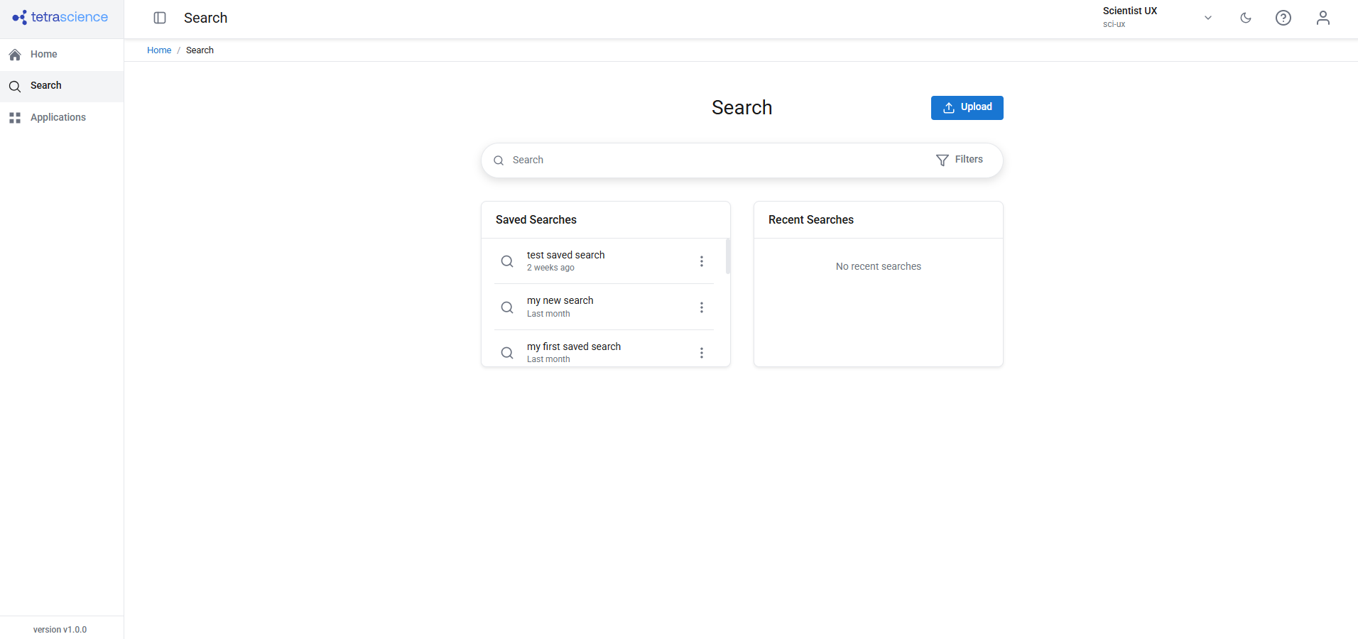 Scientist Experience Search page