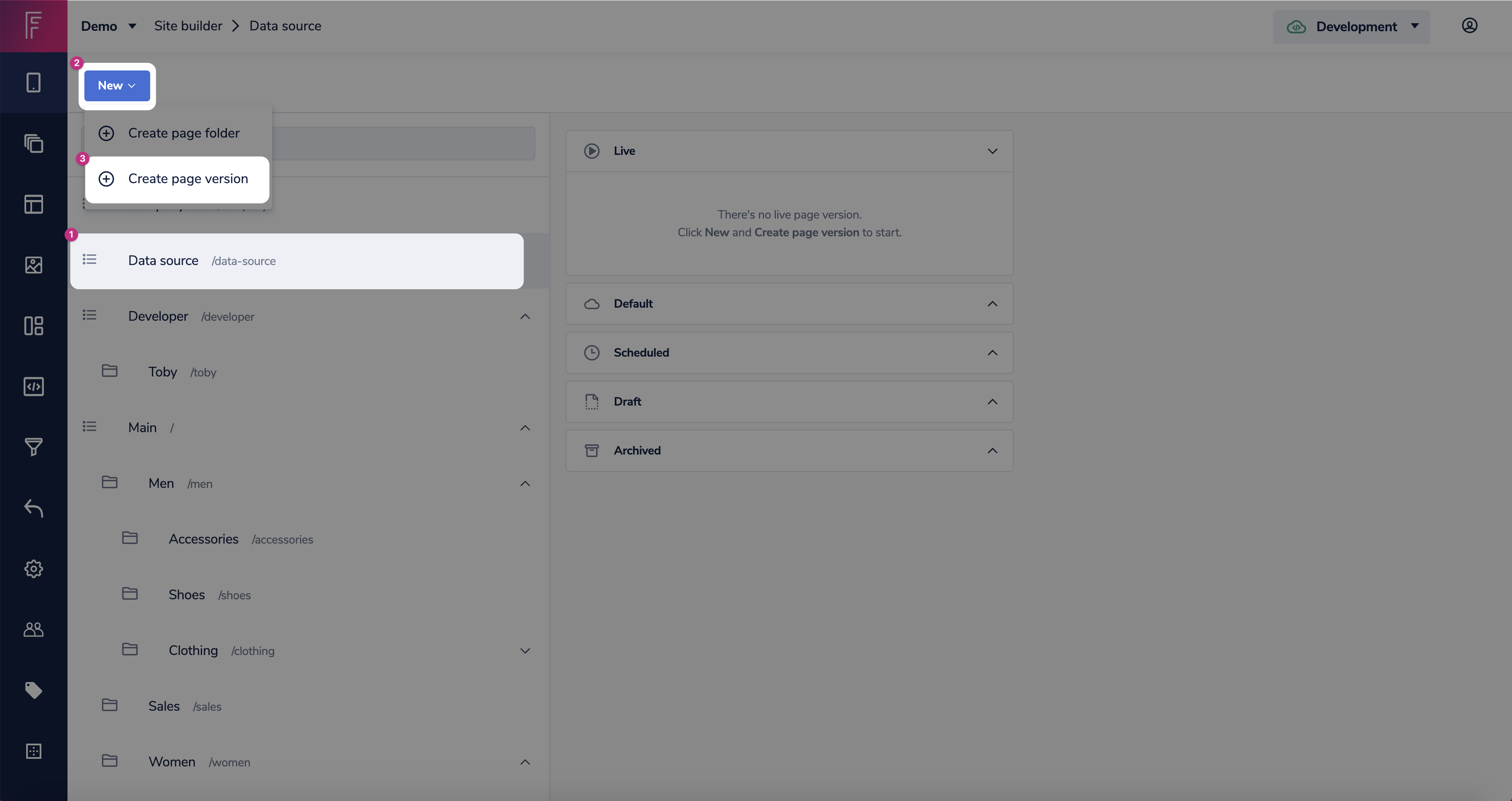Click on the page folder where you added the data source.png