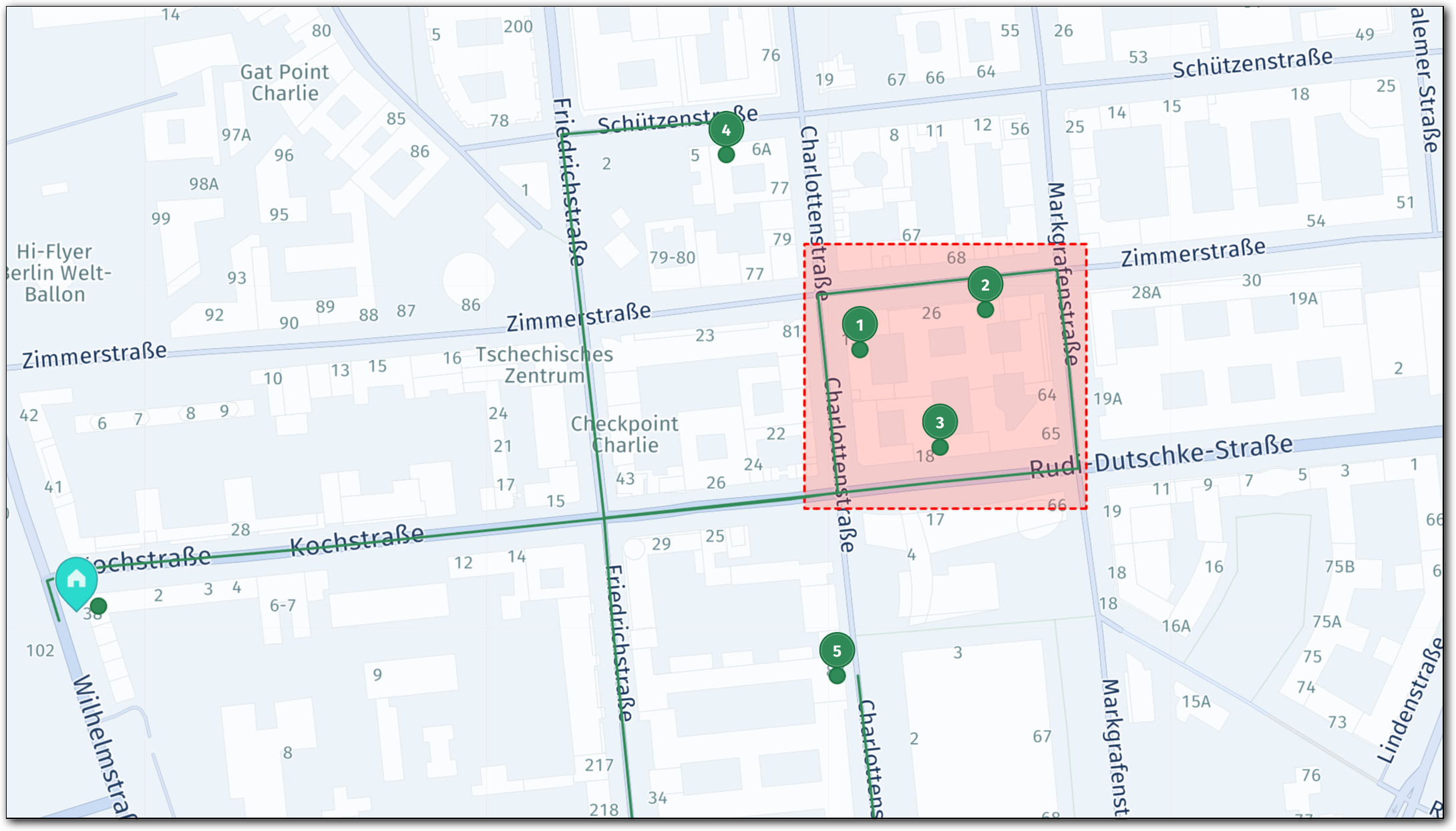 A tour in which an avoid restriction was ignored for jobs inside a bounding box