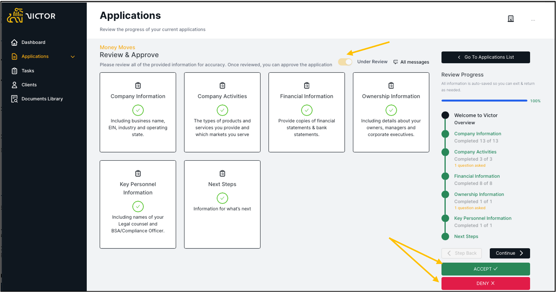 Figure 31. Application review - accept / deny application