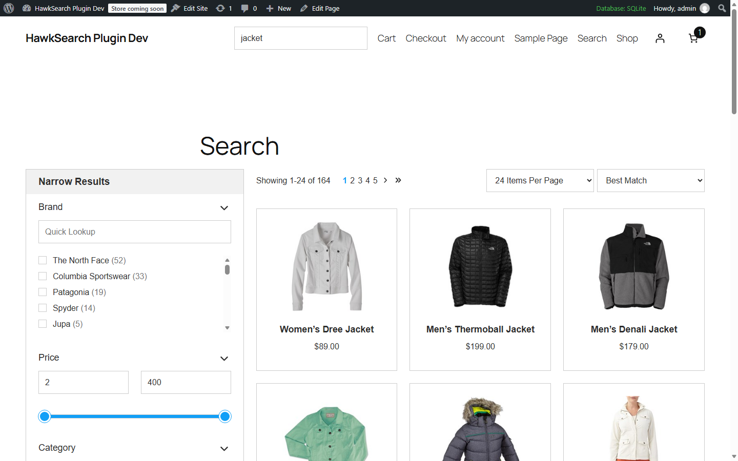 Search results with facets