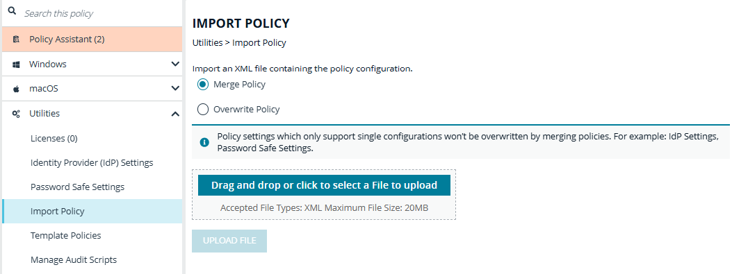 Import policy in the Policy Editor