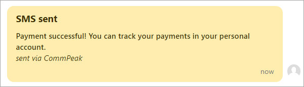 Screenshot of the SMS sent confirmation