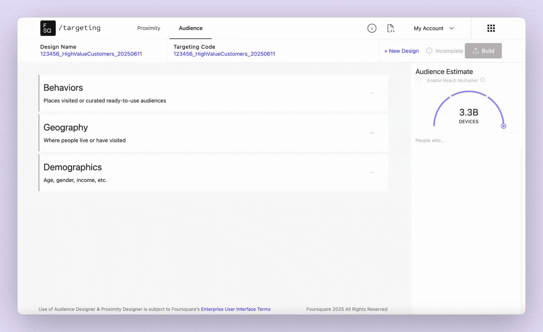 The Audience Designer user interface.