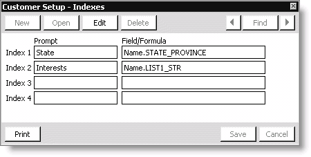 From Customers, select Set up module > General, and click Indexes
