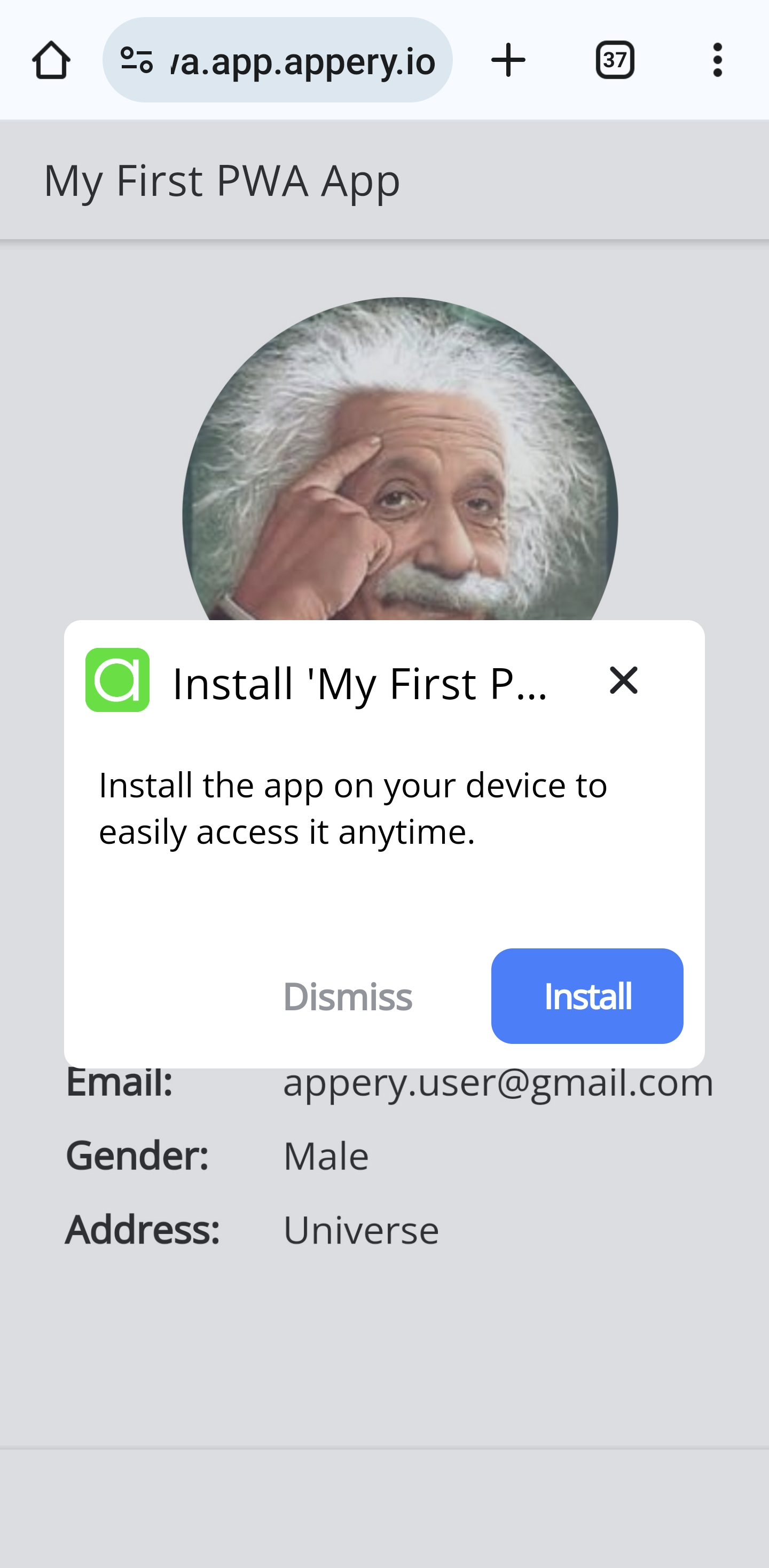 "Install App" dialog on an Android device