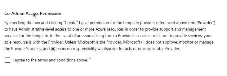 Agree to the terms and conditions for running resources procured from Azure's Marketplace.