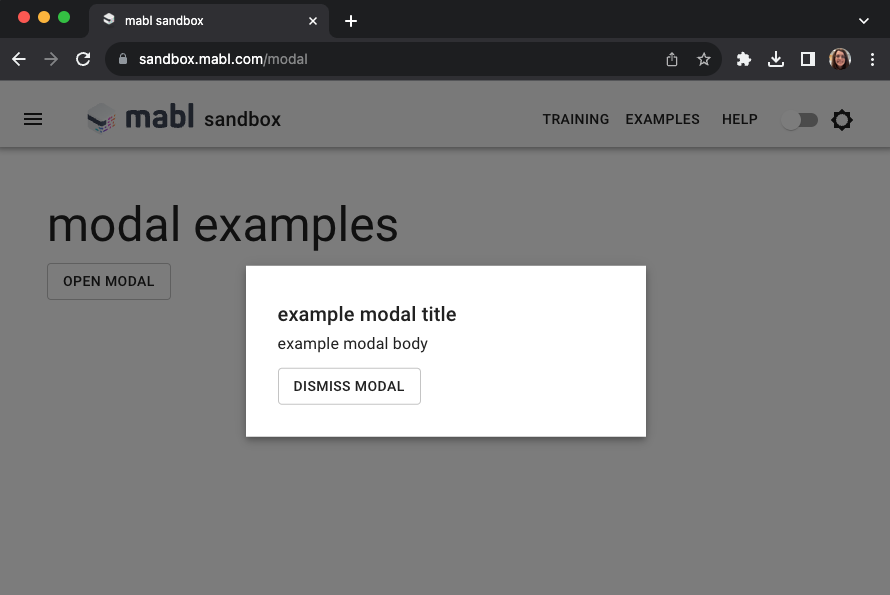Example of an in-app popup