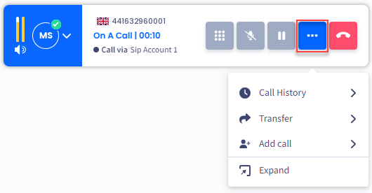 Screenshot of the active call in the mini mode