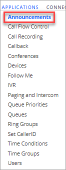 Screenshot of the **APPLICATIONS > Announcements** tab