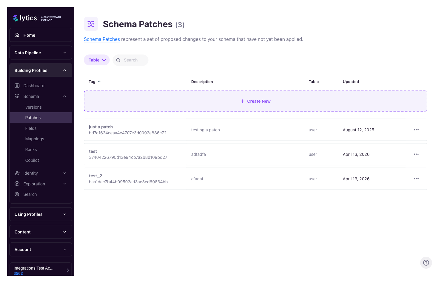 Schema Patches list page