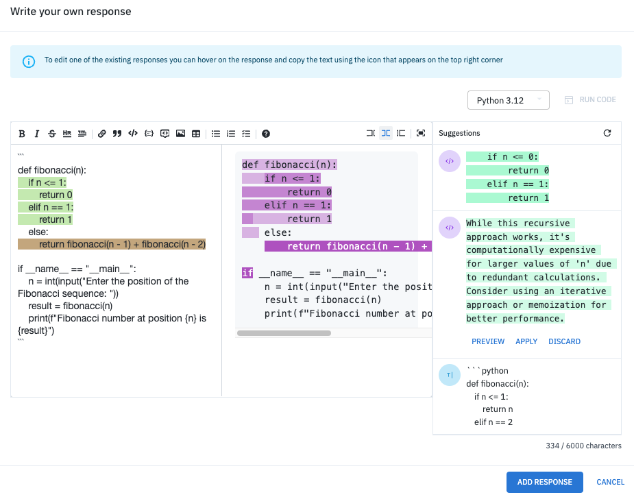 Example AI critic comments