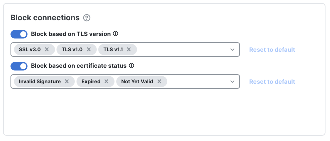 Block connections section in an enabled state