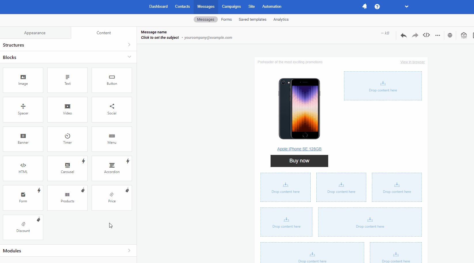 Drag the block into the product card