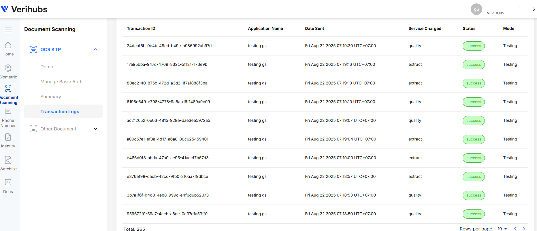Transaction Logs for OCR KTP