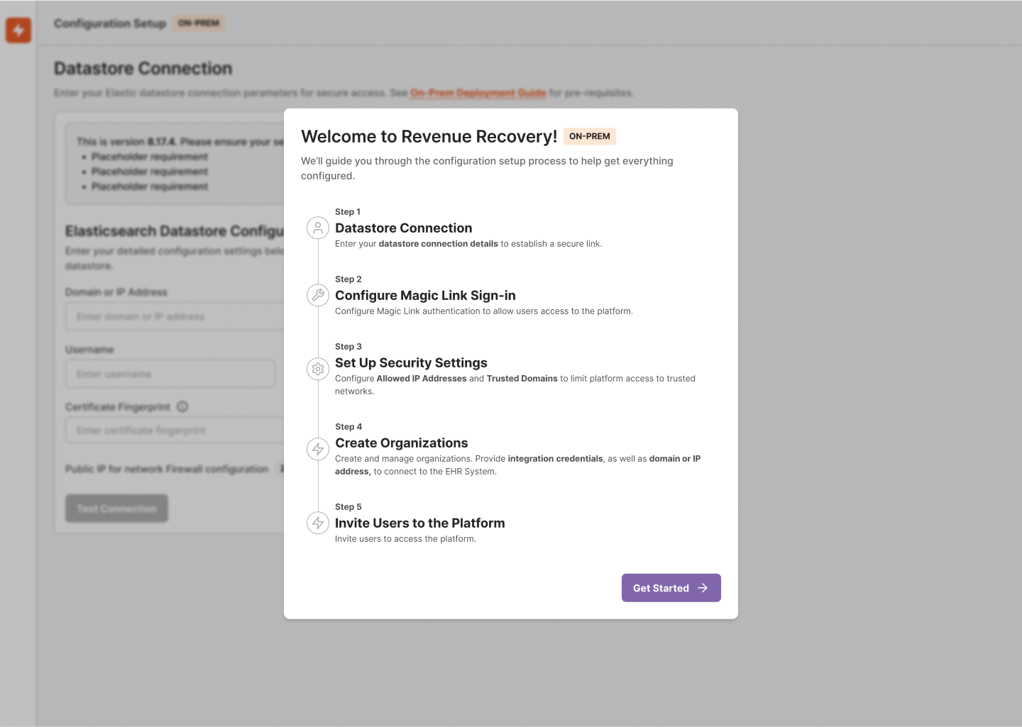 On-Prem Welcome Screen