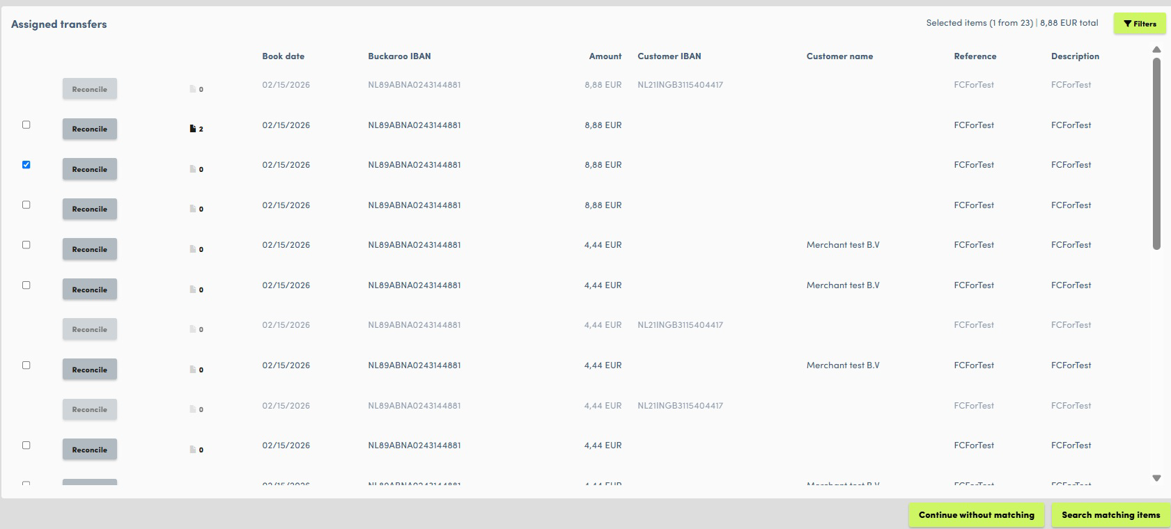 Assigned transfers screen