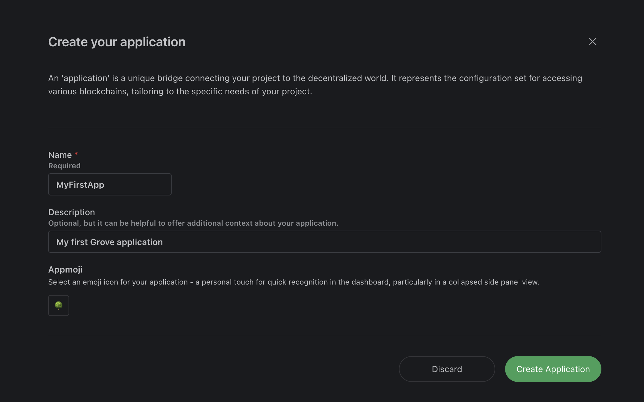Create Application Page