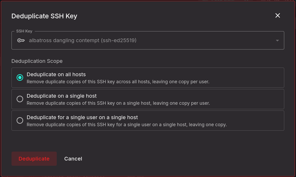 Deduplicate SSH Key Form