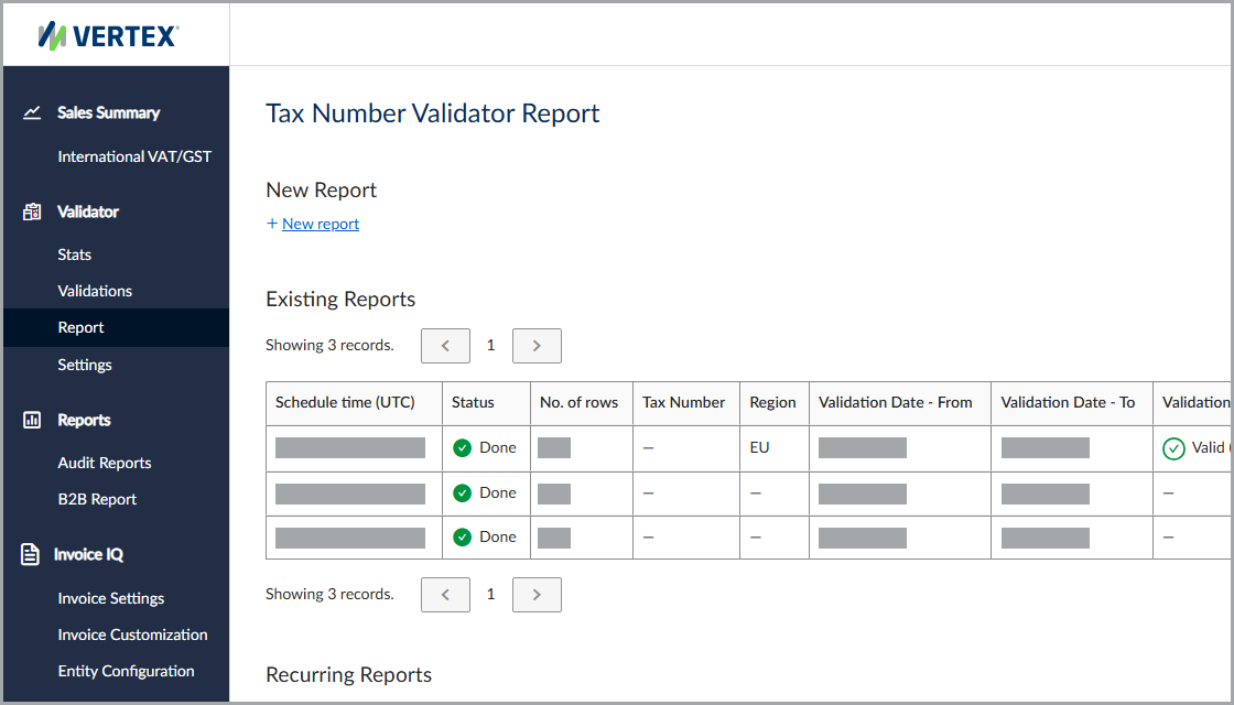 The Tax Number Validator Report feature.