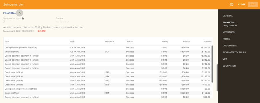 Figure 79. The financial section of the contact record