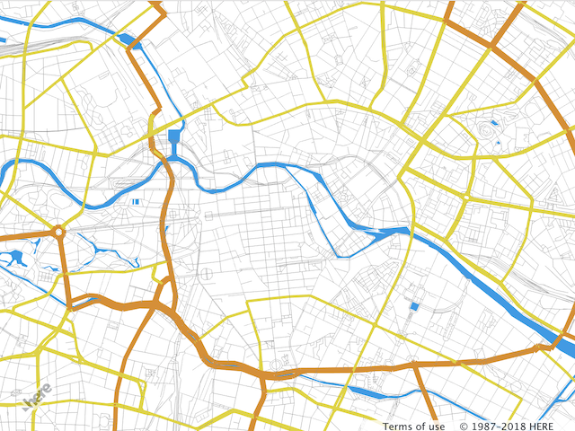The map with the three types of the road style
